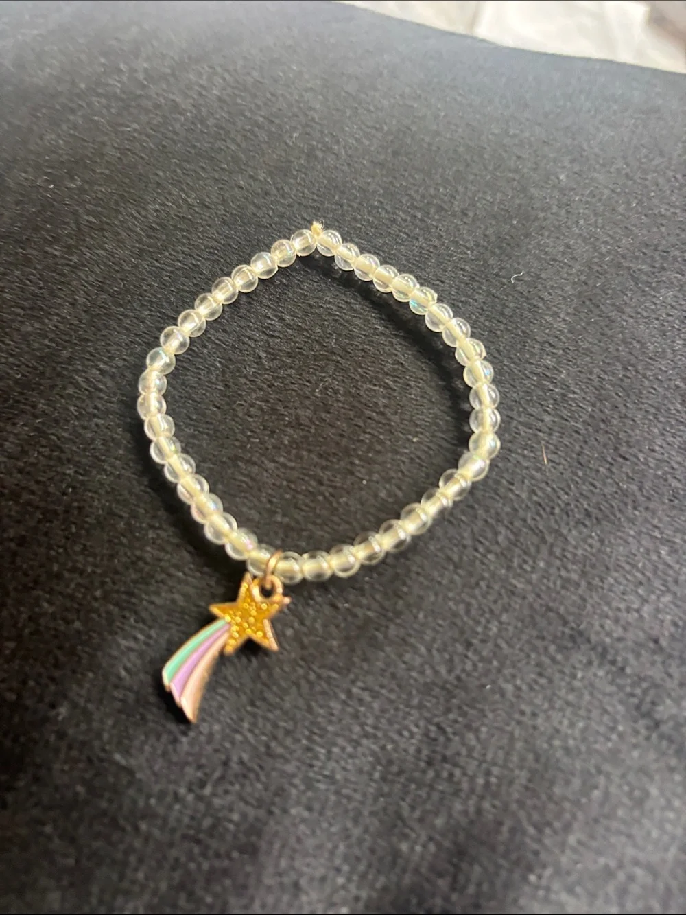 Kids Clear Beaded Bracelet with Gold Star Rainbow Charm